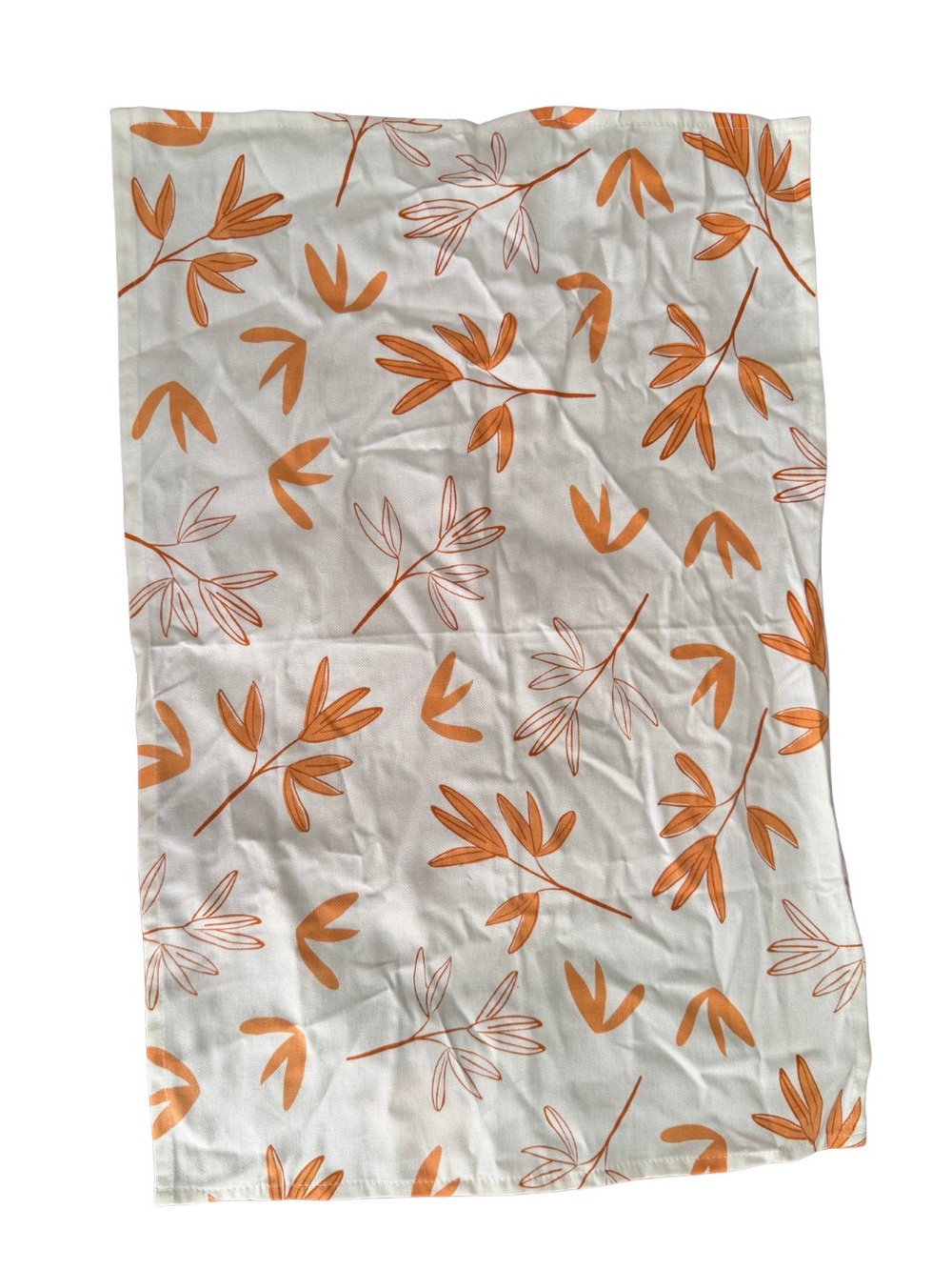 Orange Leaf Print Kitchen Towel - White & Orange
